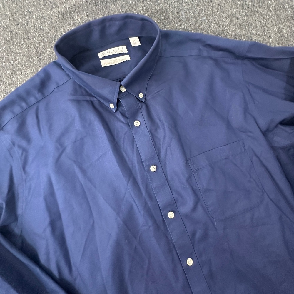 Roundtree & Yorke Dress Shirt Mens 2XT Navy Blue Button Down Non-Iron Shirt